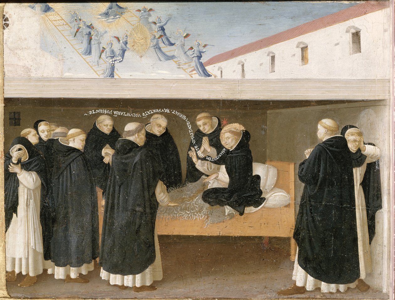 The Death of St. Dominic, fra predellapanelet af Jomfruens kroning, ca. 1430-32 (tempera på panelet) af Fra Angelico