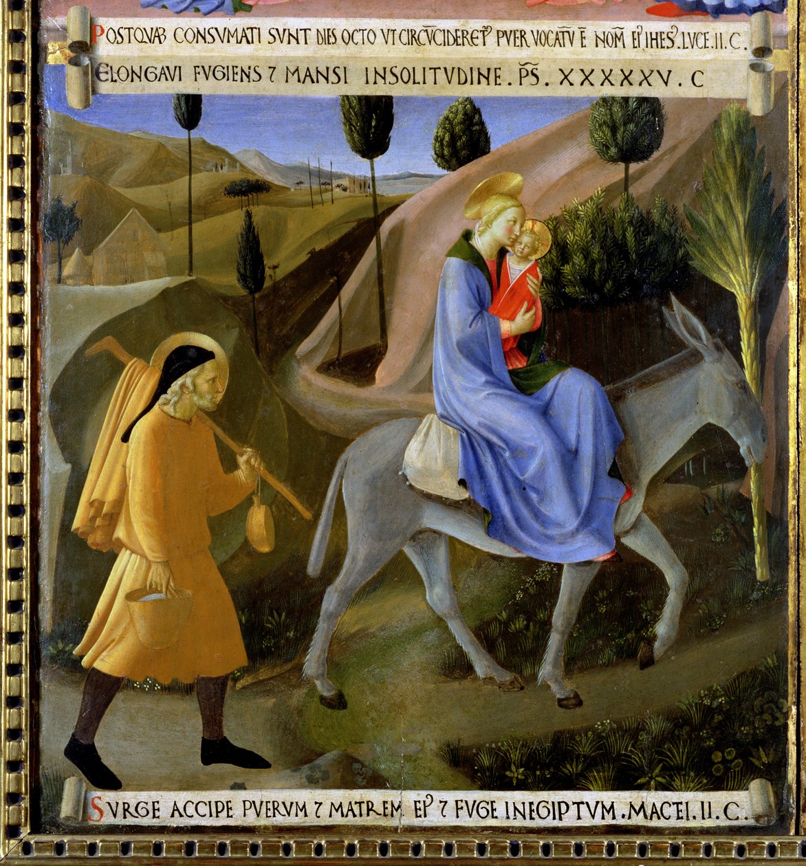 Flugten til Egypten, detalje fra panel et af Santissima Annunziatas sølvskattekammer, ca. 1450-53 (tempera på panel) (se også 165880 og 98902) af Fra Angelico