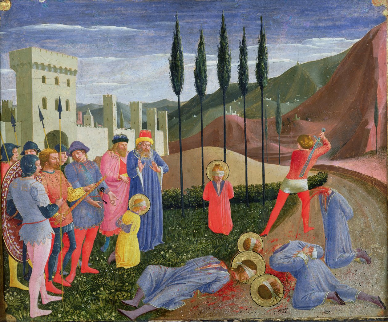 The Martyrium of St. Cosmas and St. Damian, fra predellaen af San Marco-altertavlen, ca. 1440 (tempera på panel) af Fra Angelico