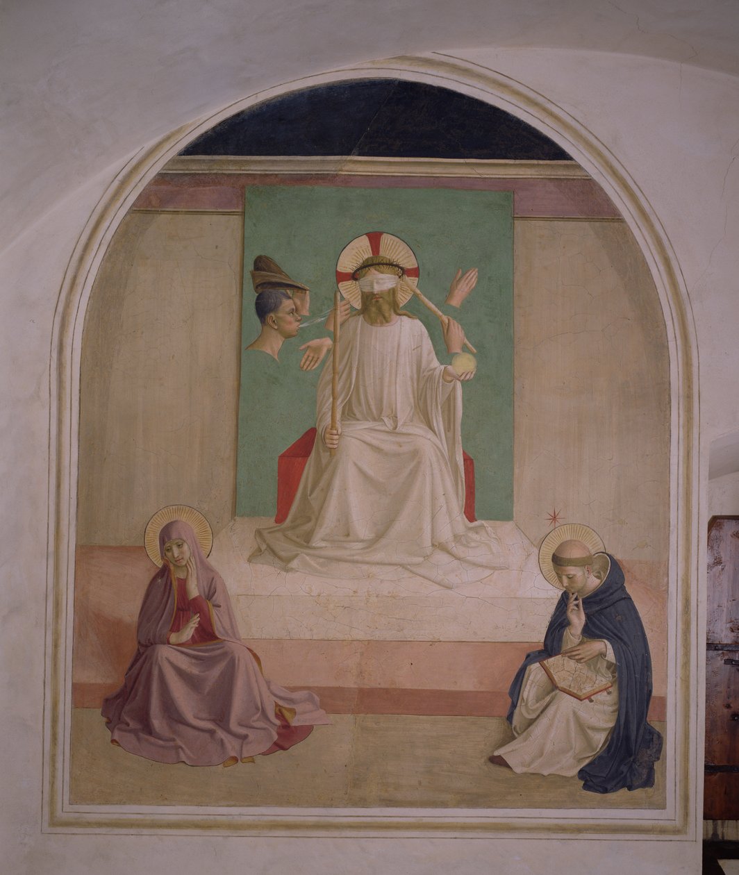 The mocking of Christ with the Virgin and St. Dominic, 1442 af Fra Angelico