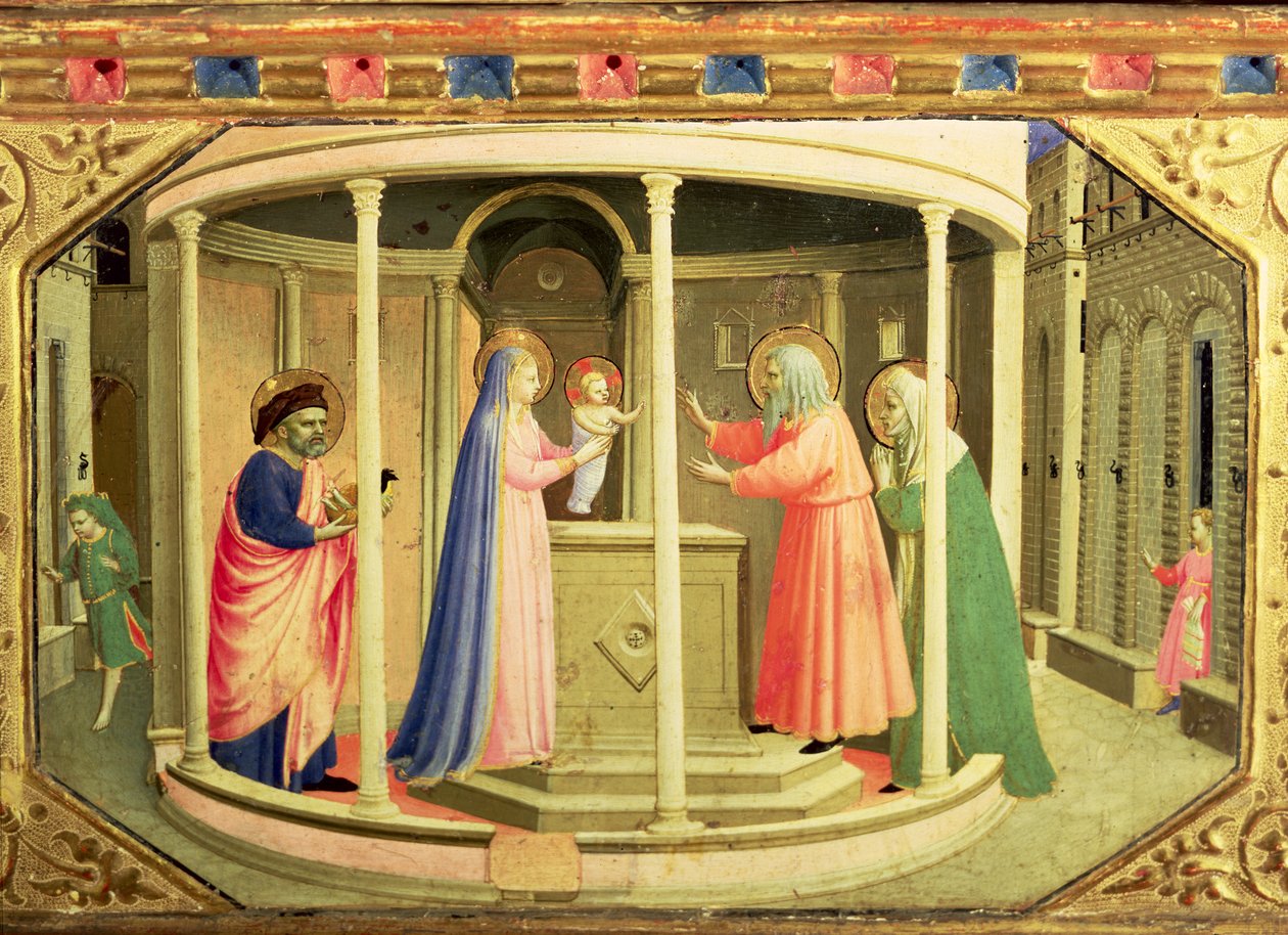 Præsentationen i templet, fra predellaen af bebudelsesaltertavlen (tempera og guld på lærred) af Fra Angelico