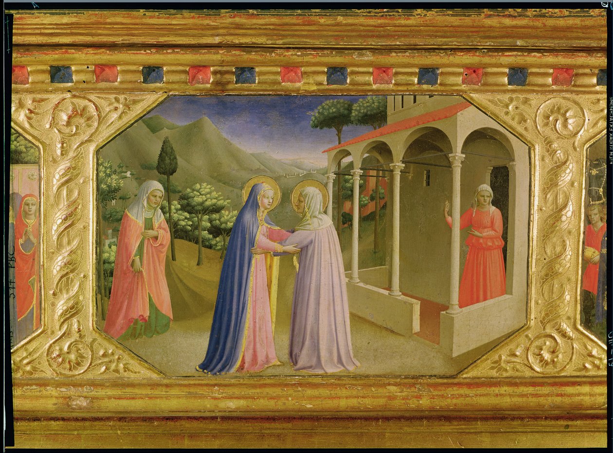 Visitation, fra predellaen af Bebudelsesaltertavlen, ca. 1430-32 (tempera og guld på panel) af Fra Angelico