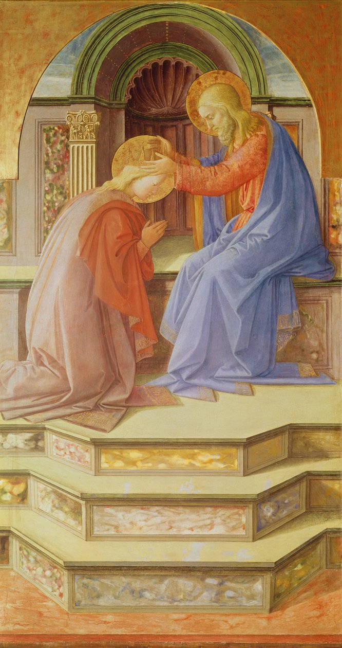 Triptykon, der afbilder Jomfruens kroning, midterpanel: Jomfruens kroning, 1441 (tempera på træ) af Fra Filippo Lippi