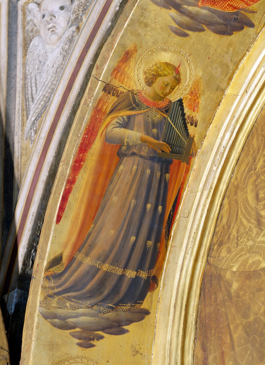 Engel med orgel, detalje fra Linaiuoli Triptykon, 1433 (tempera på panel) af Fra Angelico