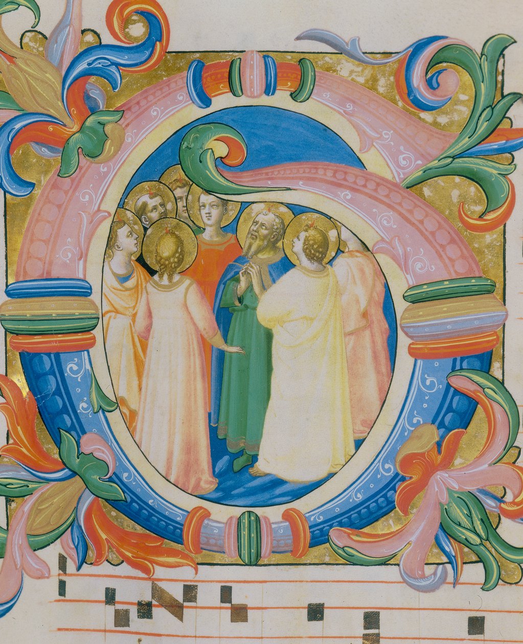 Helgengruppe, illustreret miniature i et missal (ca. 9, verso), af Fra Angelico