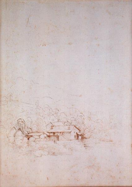 En gård blandt træer (verso) (pen, brunt og sort blæk på papir) (for recto se 152660) af Fra Bartolomeo