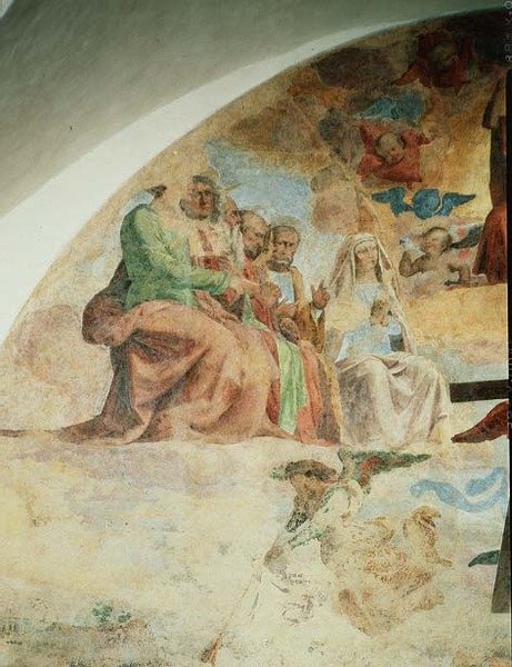 Den sidste dom, detalje, der afbilder jomfruen og apostlene til højre for Kristus af Fra Bartolomeo