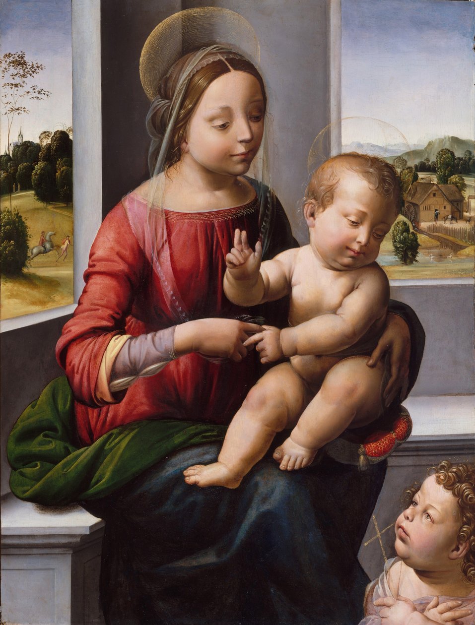 Madonna og barn med den unge Sankt Johannes Døberen, ca. 1497 (olie og guld på træ) af Fra Bartolomeo