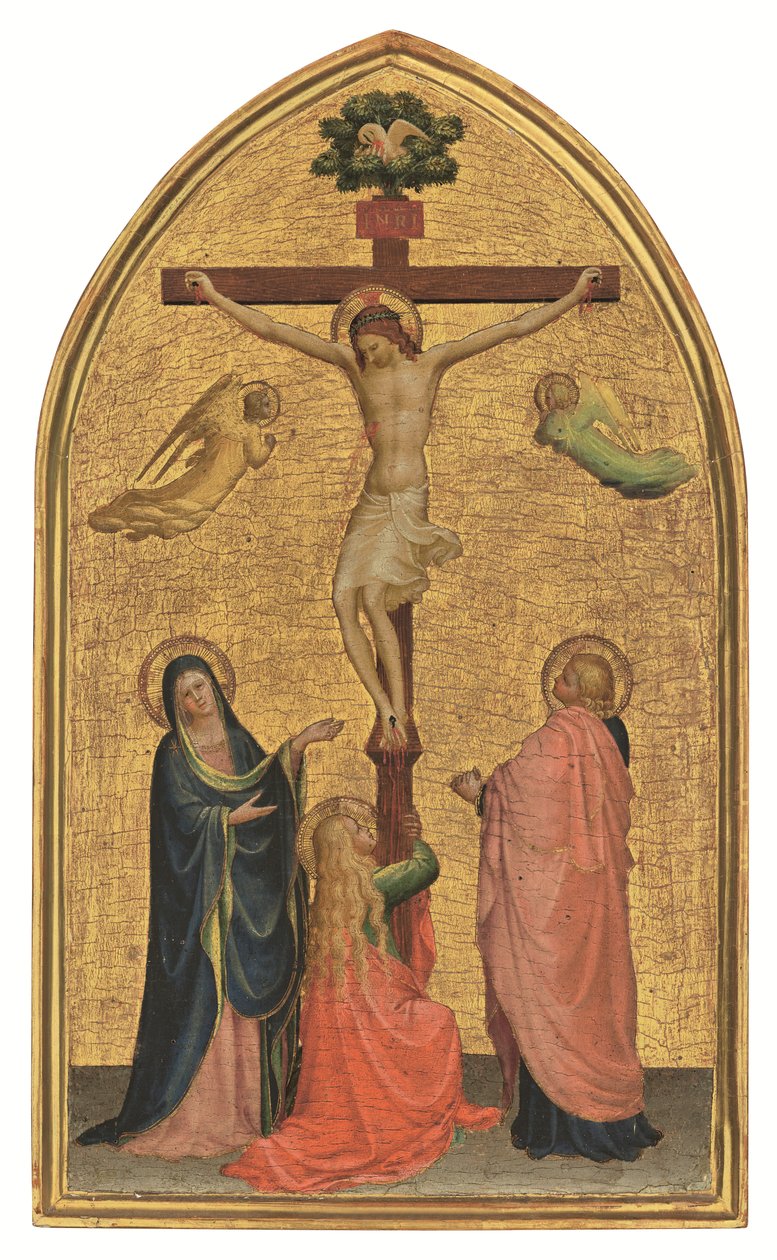 Korsfæstelsen med Jomfru Maria, Johannes Døberen og Magdalena (tempera på guldgrundet panel) af Fra (c.1387 1455) Angelico