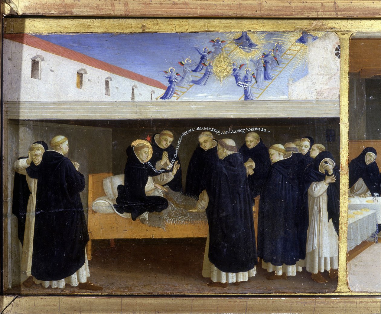 Saint Dominicas død (1221) - den nederste del (predellaen) af "Jomfruens kroning", der skildrer Kristus ved graven og seks episoder af Saint Dominicas liv, grundlæggeren af den orden, som Angelicode tilhørte af Guido di Pietro (eller F af Fra  Angelico