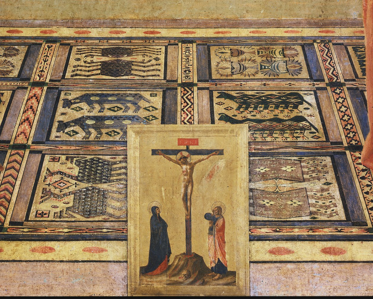 Korsfæstelse, detalje af hovedpanelet på San Marco-altertavlen (Træmaleri af Fra  Angelico
