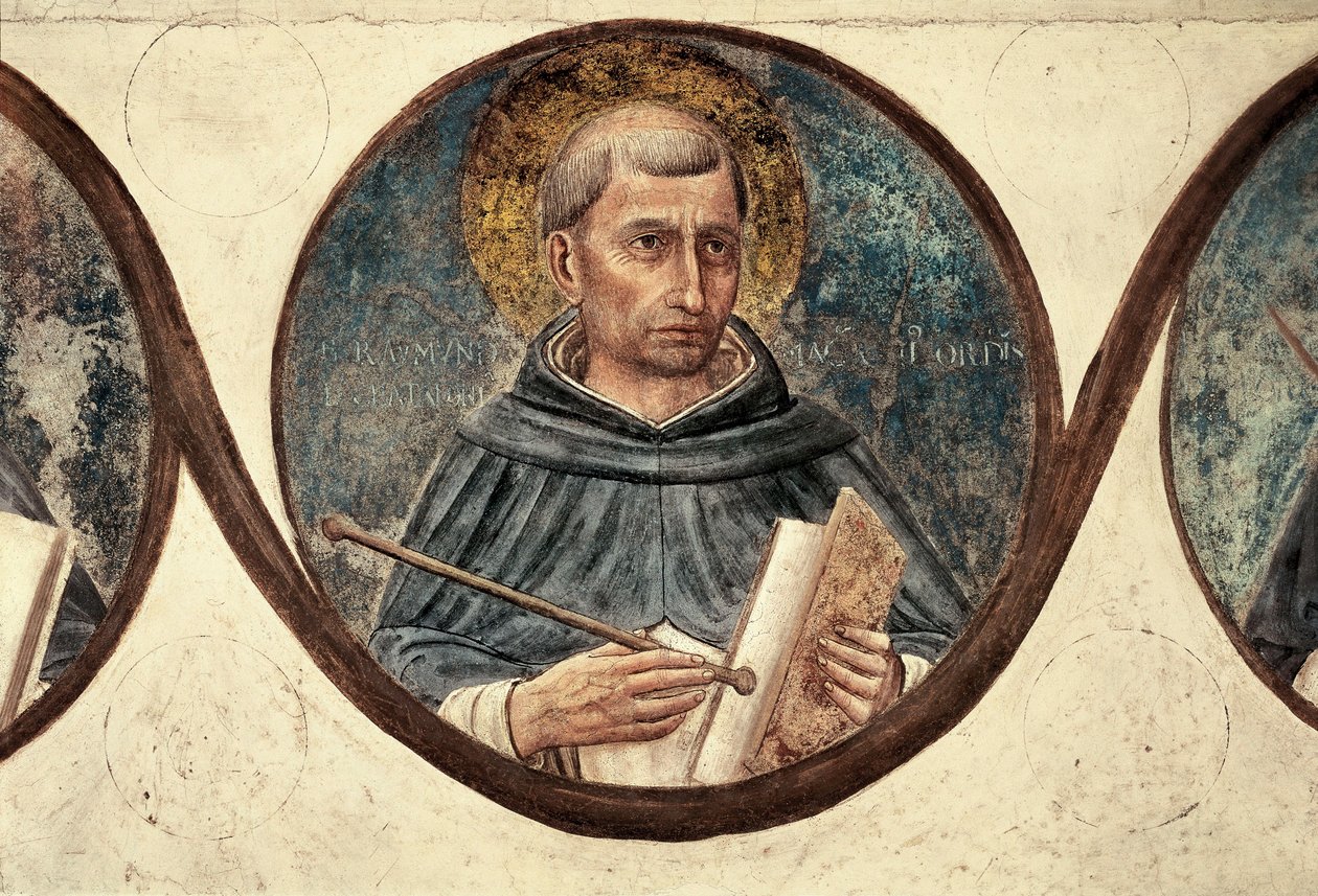 Detalje af Saint Raymond af Penafort. Udsmykning af kapitelhuset i San Marco-klostret i Firenze. Maleri af Guidolino di Pietro eller Fra Giovanni da Fiesole dit Beato Angelico (Fra Angelico af Fra (c.1387 1455) Angelico
