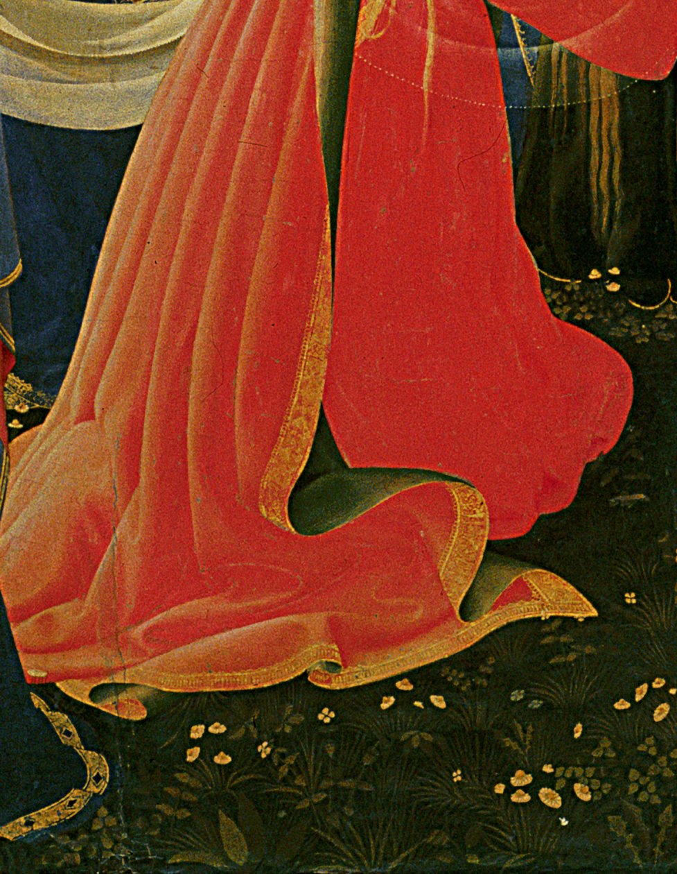 Detalje af Santa Trinita altertavle, ramme og tinder af Lorenzo Monaco (Piero di Giovanni) (ca. 1370-1425) færdiggjort ca. 1434 (tempera & guld på panel) af Fra  Angelico