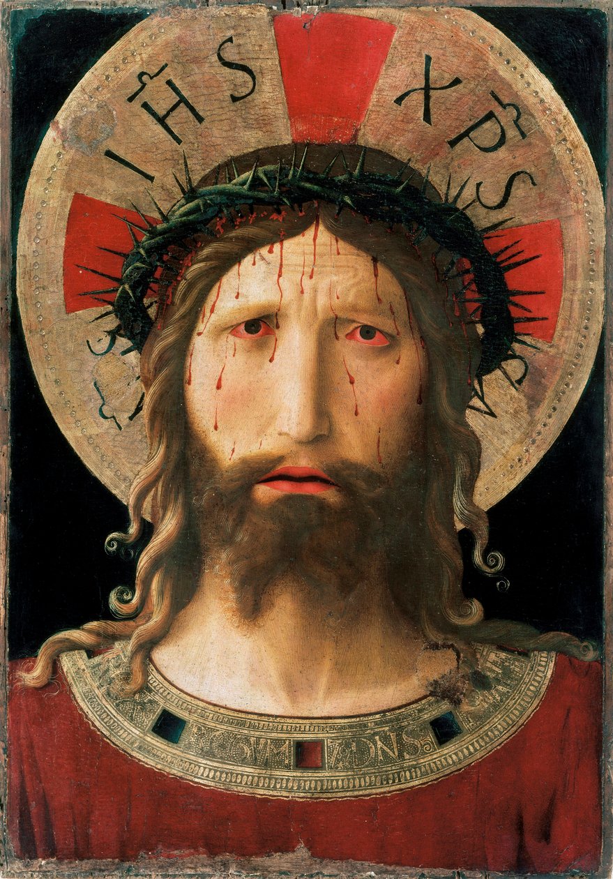 Head of Christ Crown of Thorns (Detrempe på træ, 1450) af Fra  Angelico