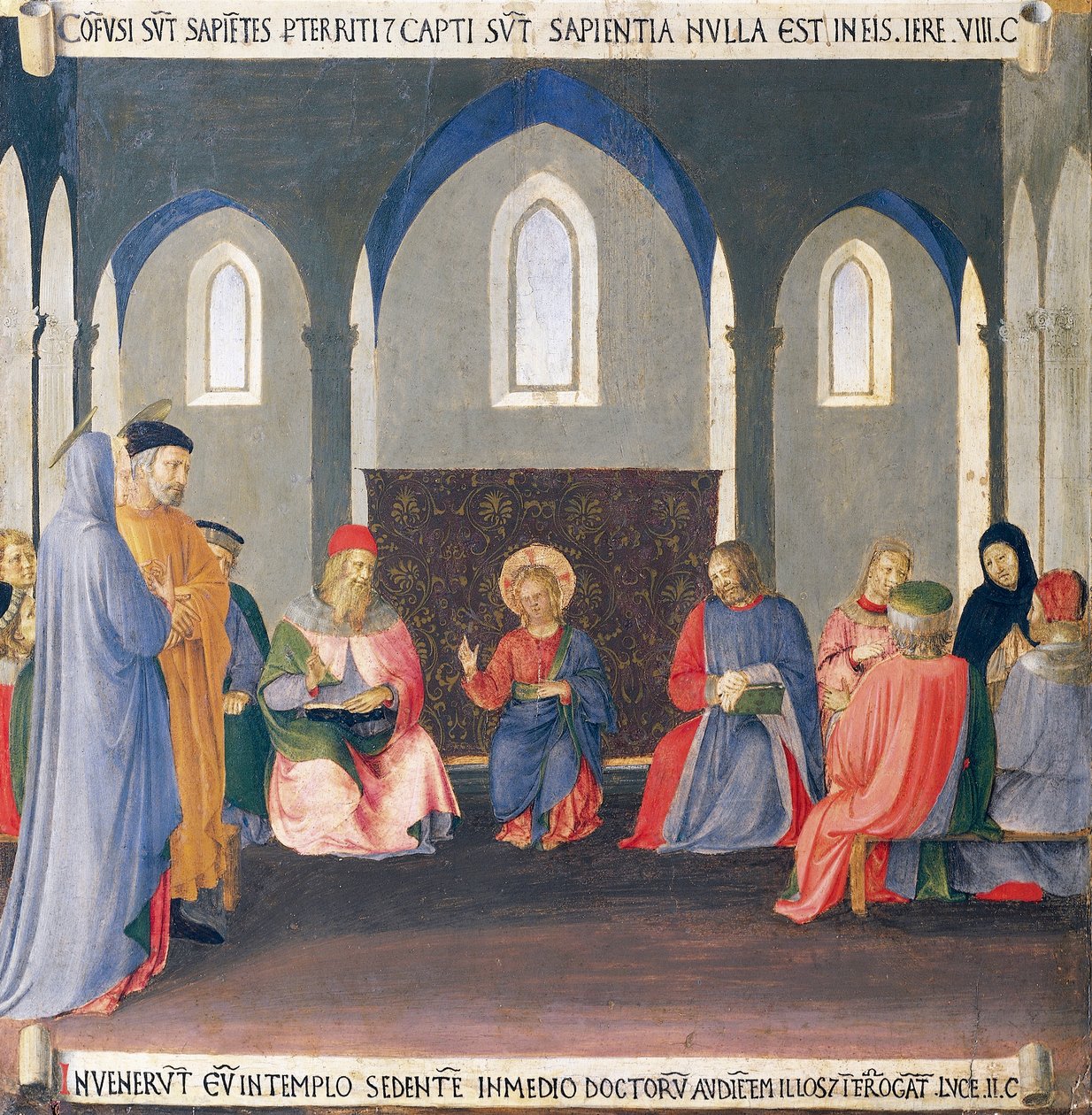 Indsæt, der skildrer striden med lægerne i templet, panel fra Armadio degli Argenti (sølvkiste) med Jesu liv af Fra (c.1387 1455) Angelico