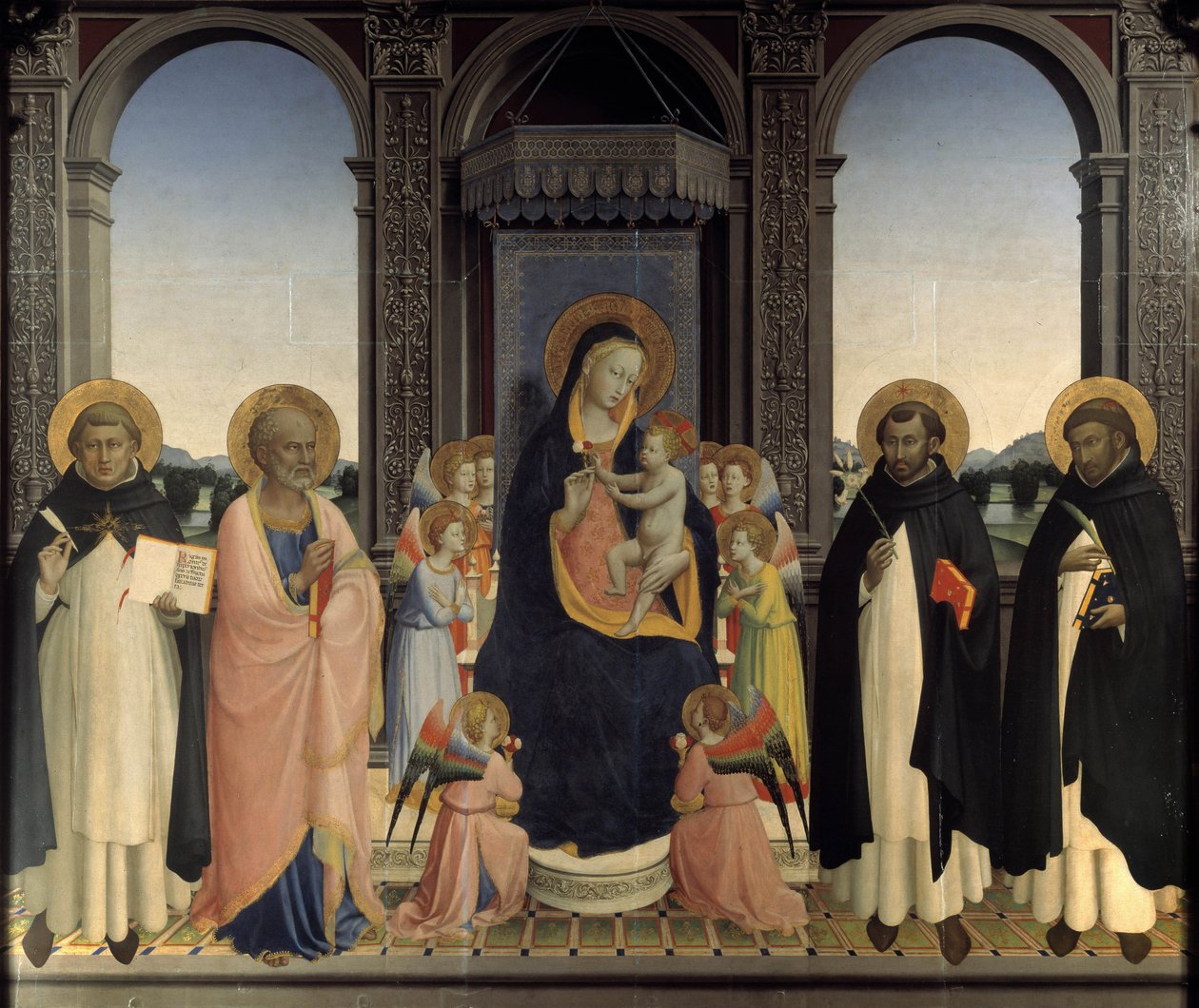Saint Dominic Polyptykon - Saint Thomas Aquinas og Saint Barnabe, Saint Dominic og Saint Peter Martyr af Fra  Angelico