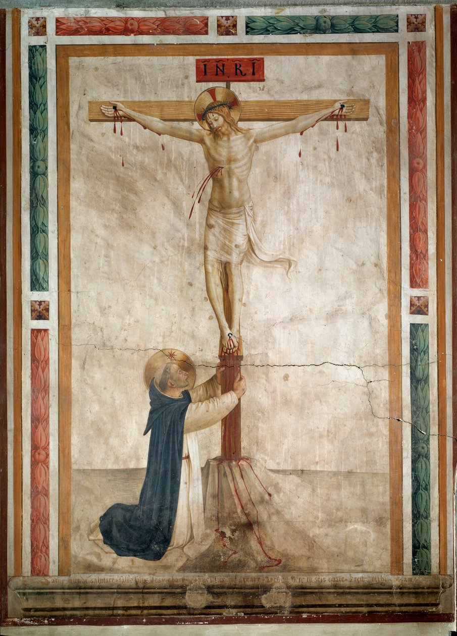 St Dominic ved foden af krucifikset (fresko af Fra  Angelico
