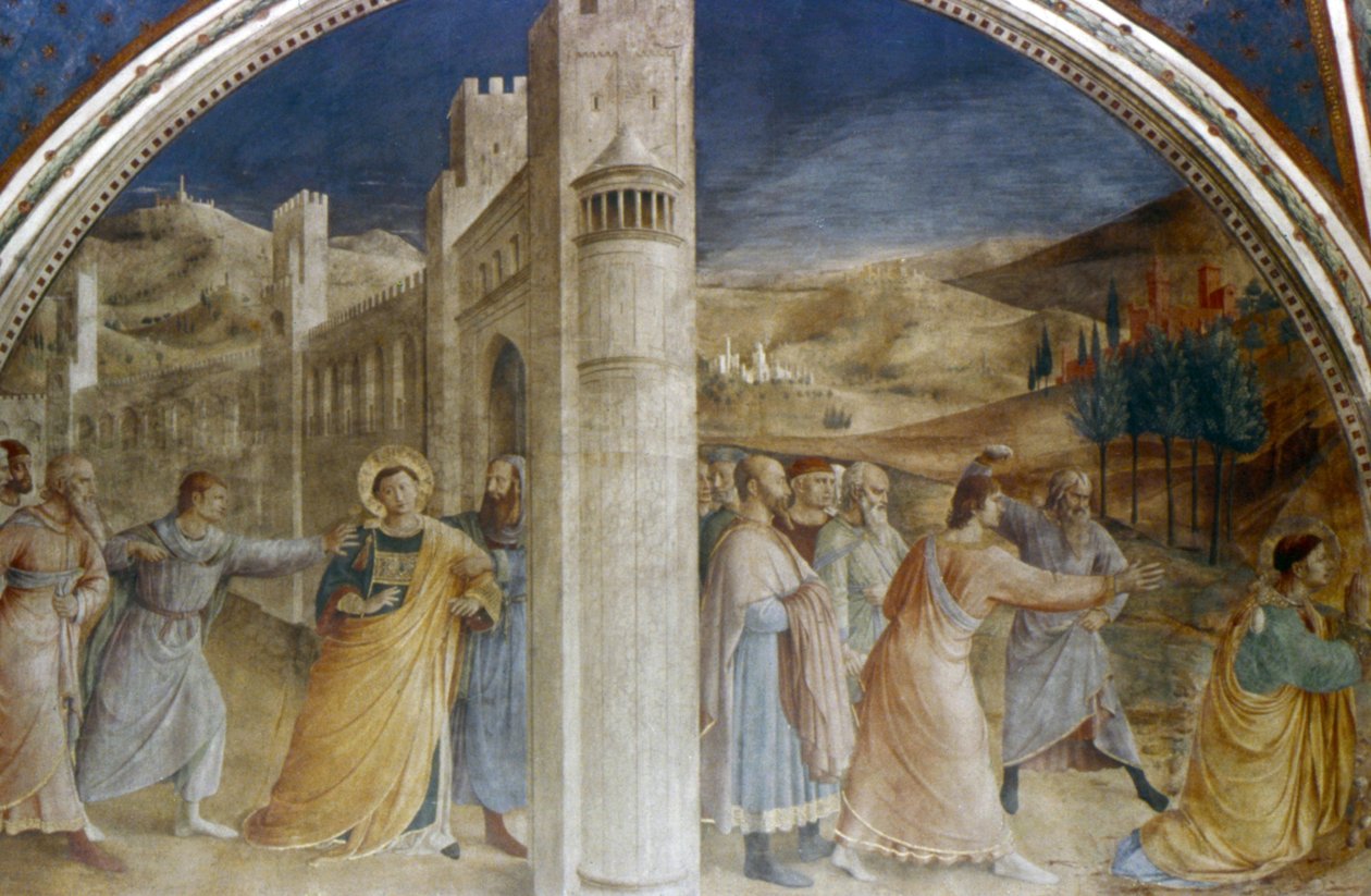 St. Stephen bliver ført til sit martyrium af Fra  Angelico