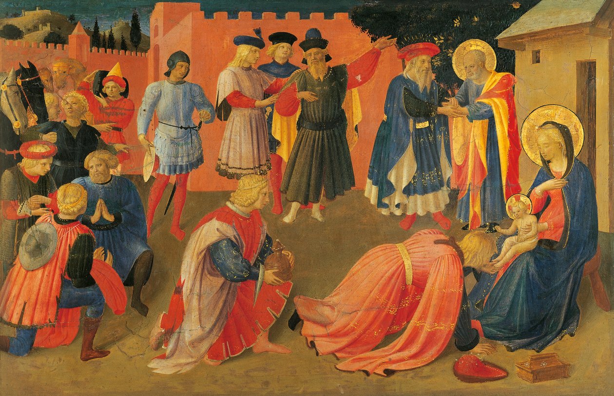 Magiernes tilbedelse, detalje fra midterpanelet af predellaen, linnedgardinernes tabernakel af Fra (c.1387 1455) Angelico
