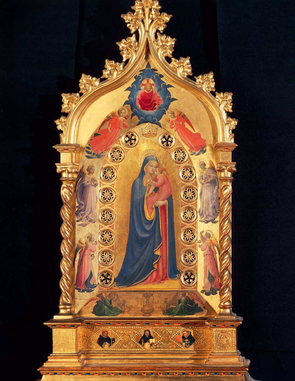 Jomfruen har relikviestjernen med jomfru og barn, Saint Pere, Saint Peter, Saint Dominic og Saint Thomas Aquinas. Maleri på træ af Guido di Pietro (eller Fra Giovanni da Fiesole) dit Fra Angelico ou il Beato (1400-1455) 1434 Dim. 84x51 cm Firenze, af Fra  Angelico