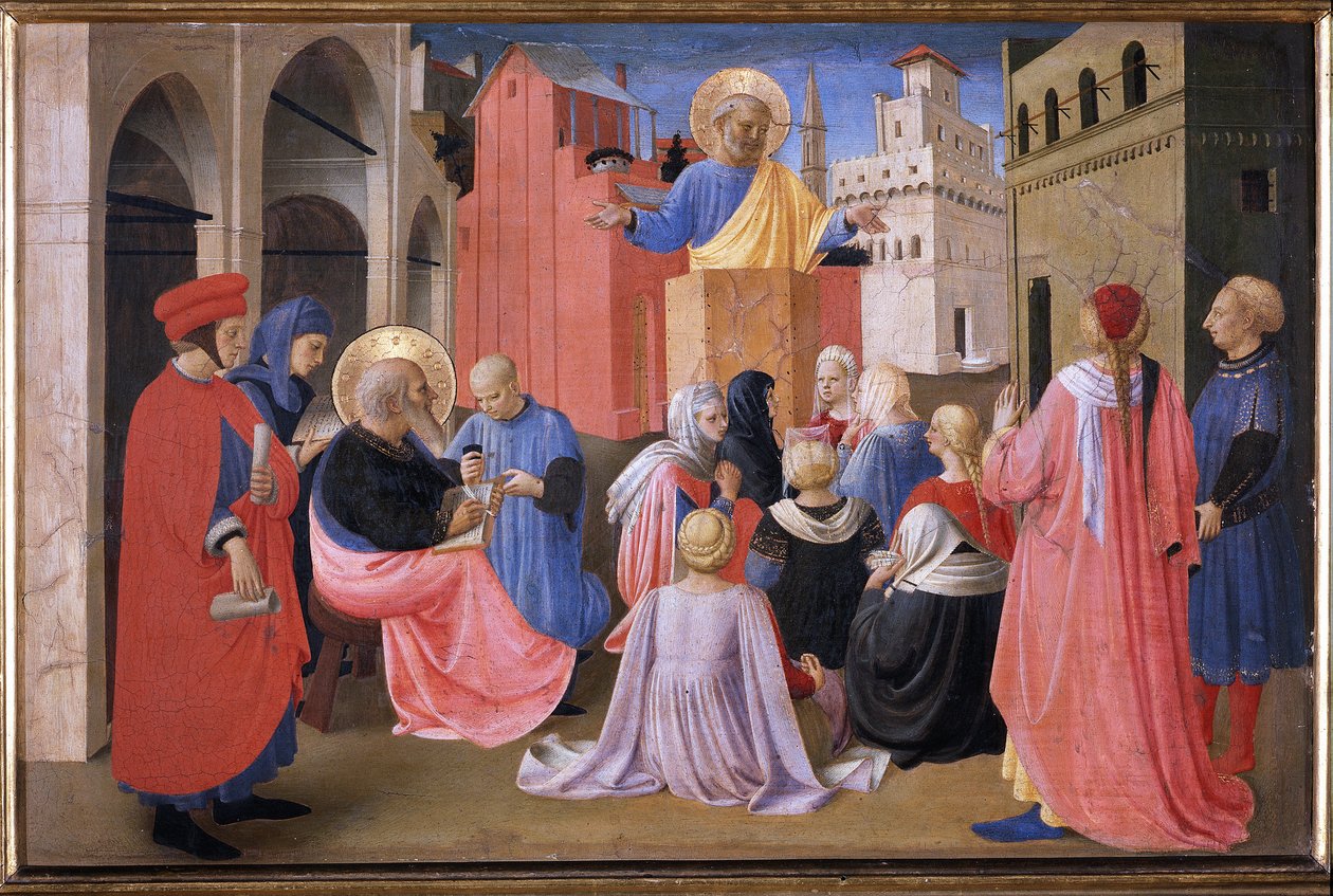 Forkyndelsen af Peter i nærværelse af den hellige Mark. Tabernakel af Linaioli (maleri på træ af Fra  Angelico