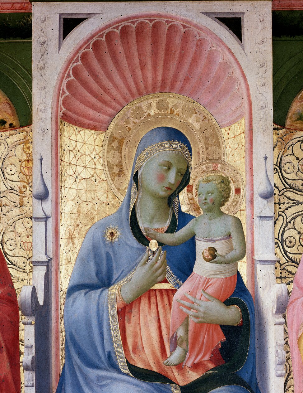 Jomfru med barn. Detalje af Annalena altertavle (Træmaleri af Fra  Angelico