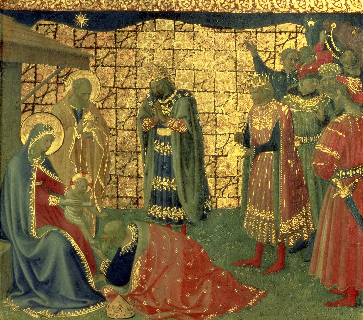 Tilbedelse af Magi, detalje fra et predella-panel, 1434 tempera på paneldetalje af 98904 af Fra Angelico