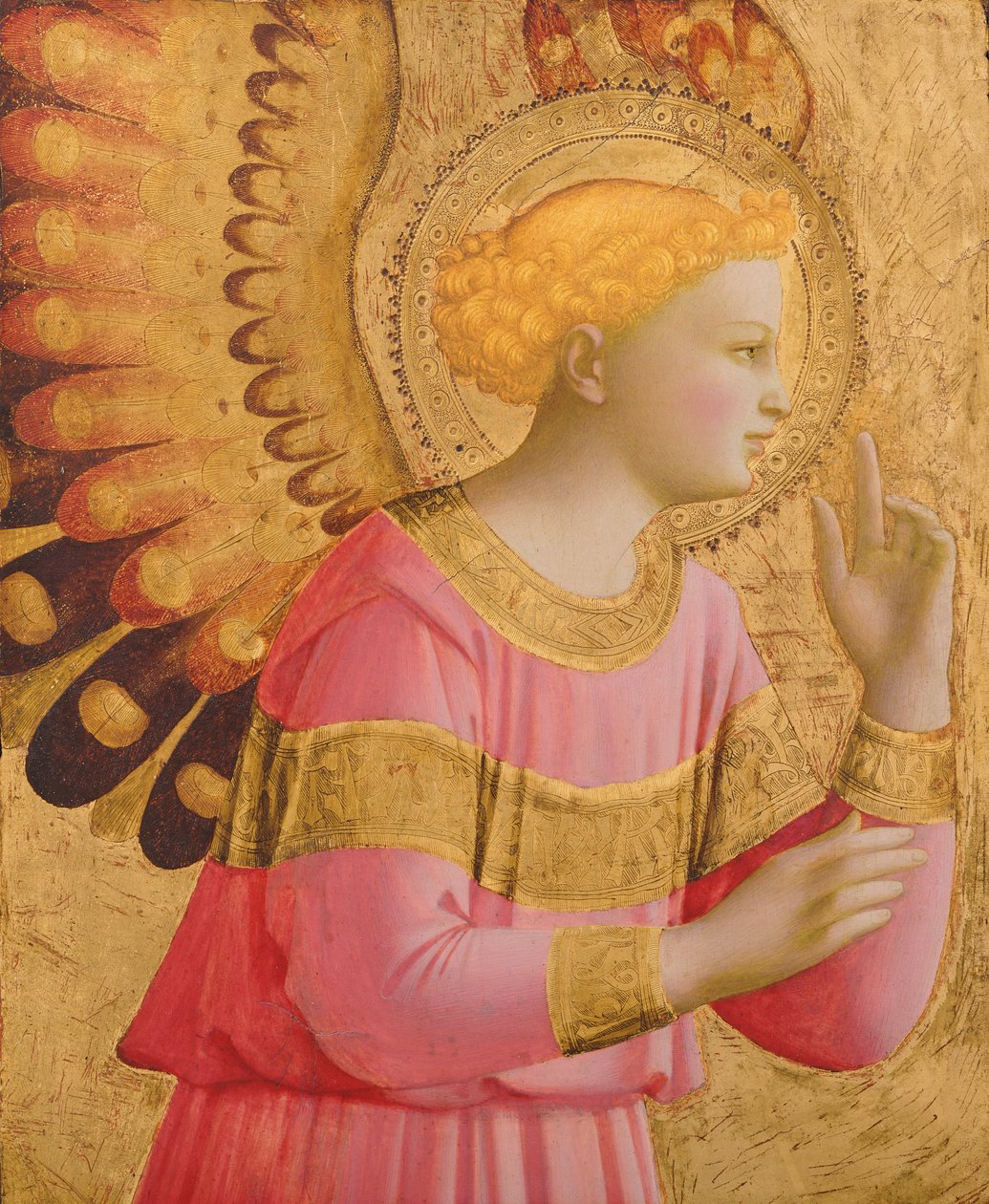 Annunciatory Angel, 1450-55 (bladguld og tempera på træpanel) (se også 139312) af Fra Angelico
