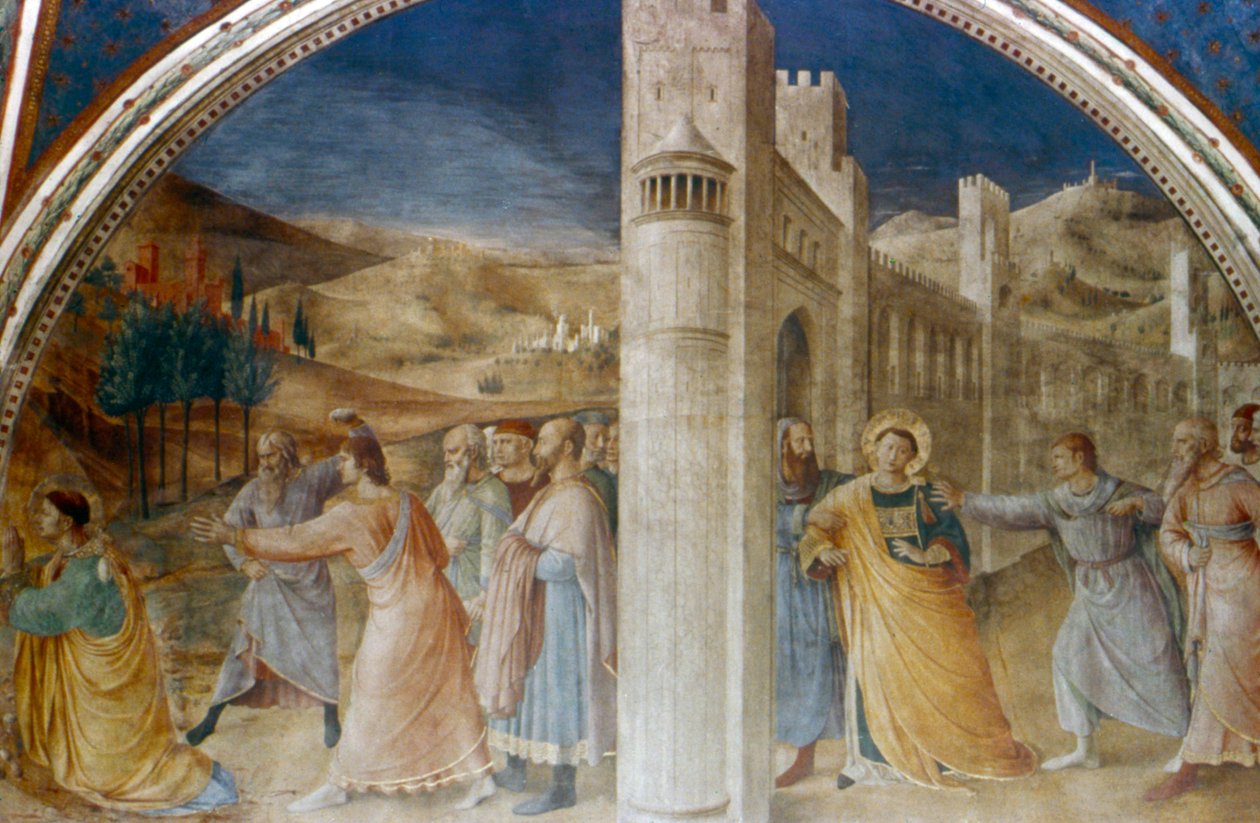 Arrestation og stening af St. Stephen, midten af det 15. århundrede af Fra Angelico