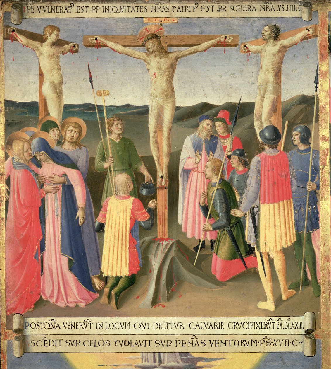 Kristus på korset mellem de to tyve, detalje fra panel fire i Santissima Annunziatas sølvskattekammer, ca. 1450-53 (tempera på panel) af Fra Angelico