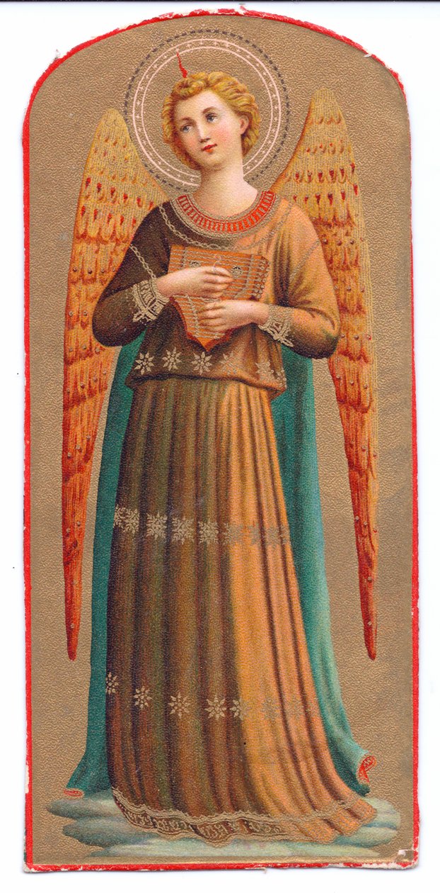 Farve litho print Fra Angelico engel musikinstrument, ca. 1910 af Fra Angelico