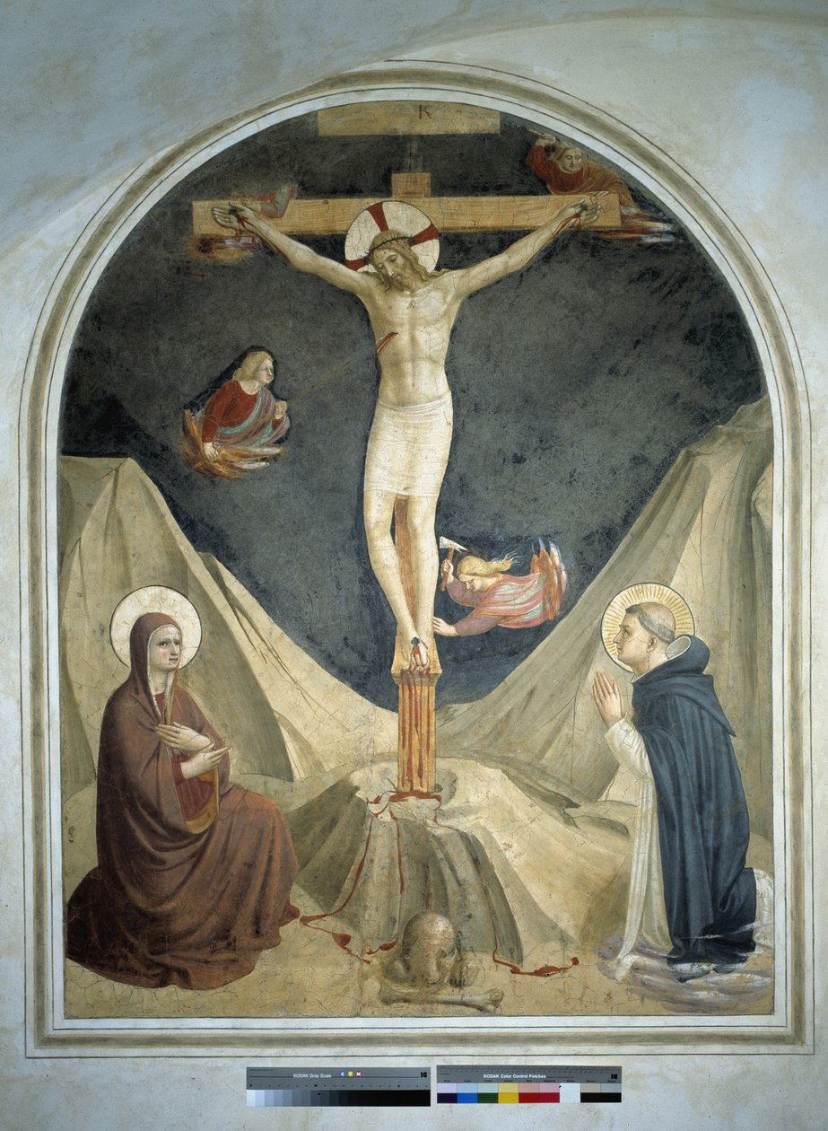 Korsfæstelse med Jomfruen og Saint Dominic. Fresco af Guido di Pietro af Fra Angelico