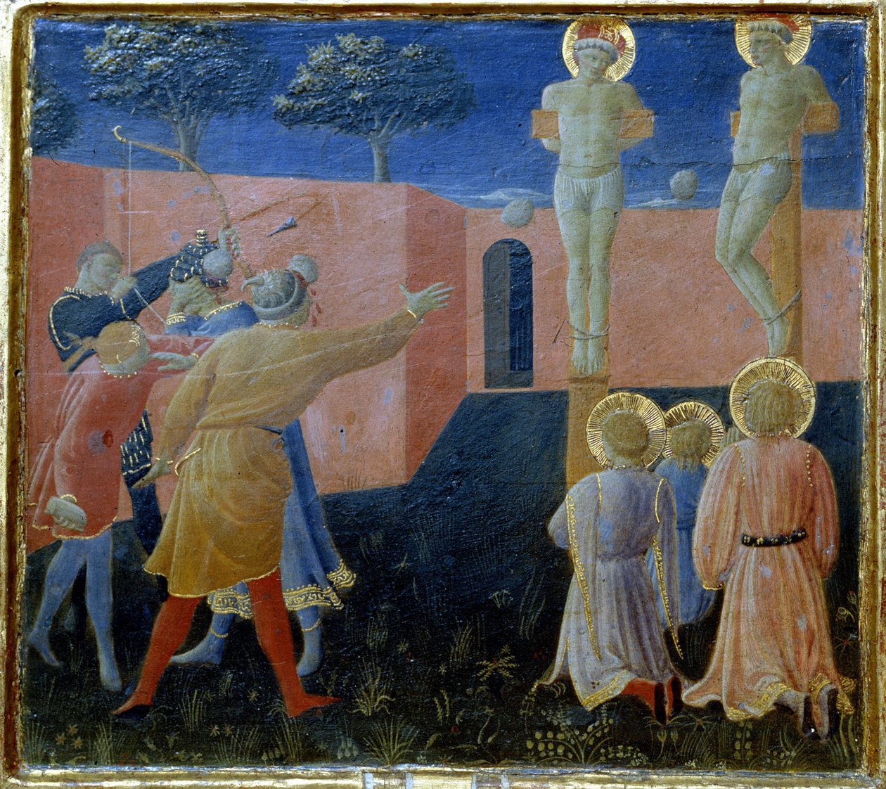 Korsfæstelse og stening af Saint Cosmo af Fra Angelico