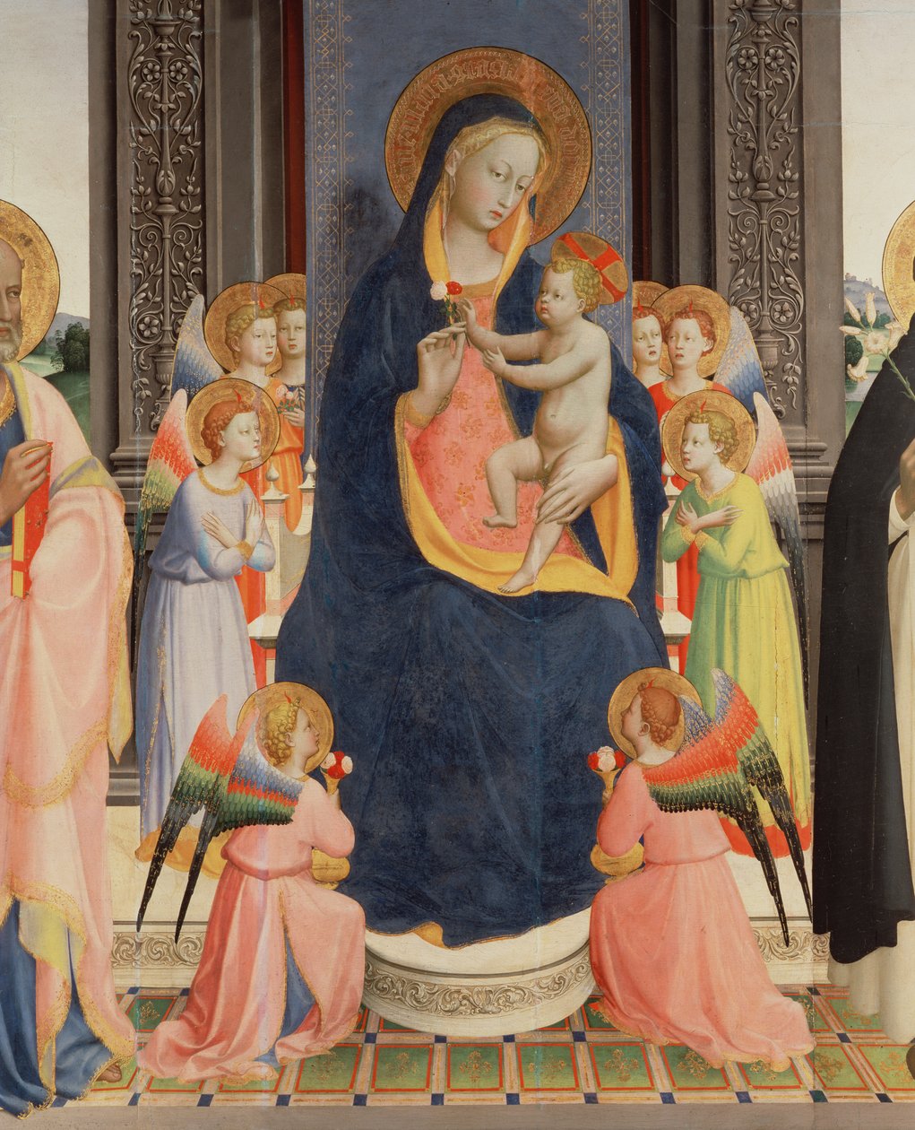 Detalje fra Politico Di San Domenico, der viser Jomfruen og Barnet på tronen med otte engle, ca. 1422 (tempera på panelet) (se også 43912, 238446) af Fra Angelico