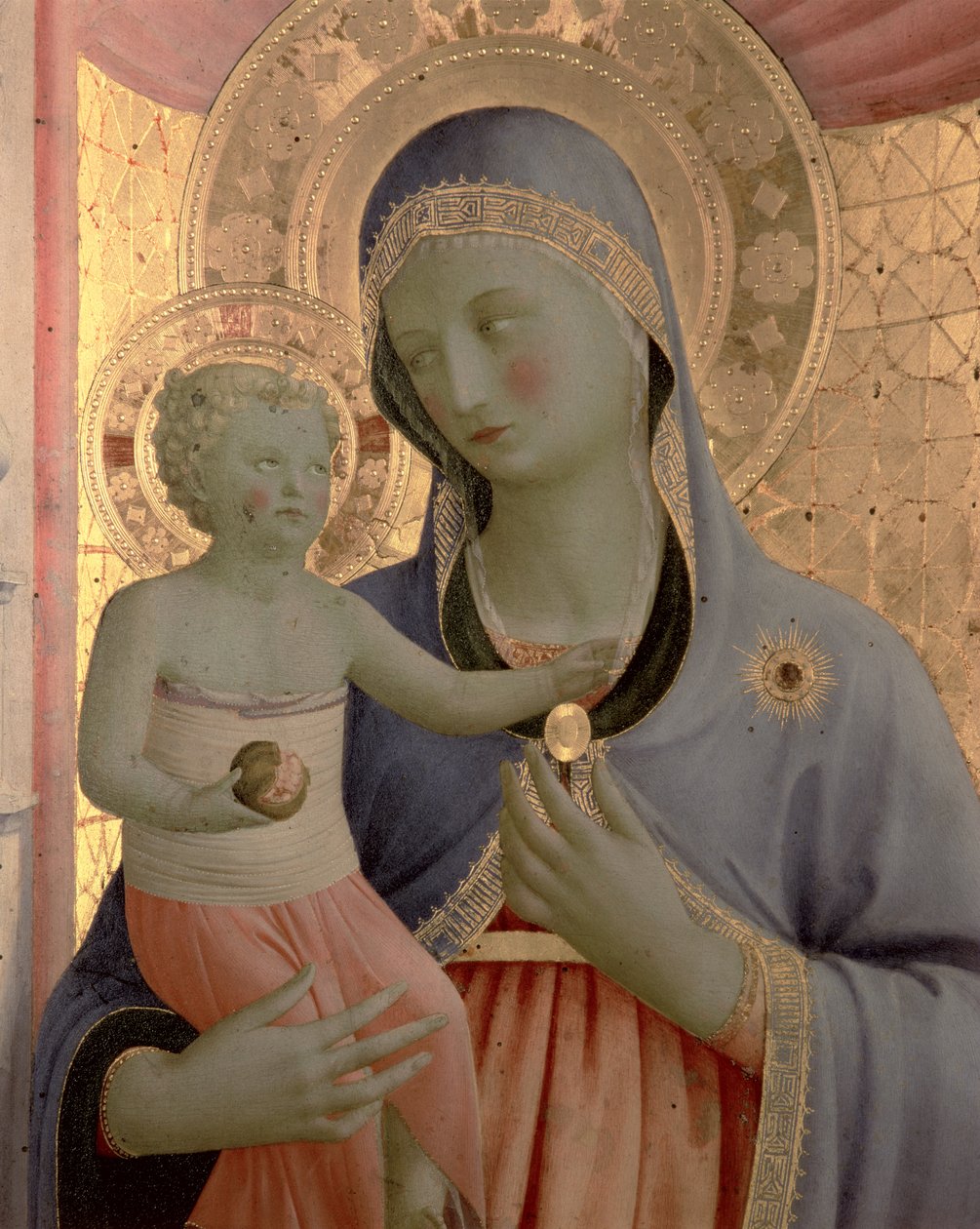 Detalje af Jomfruen og Barnet fra Annalena-altertavlen, efter 1434 tempera på panel af Fra Angelico