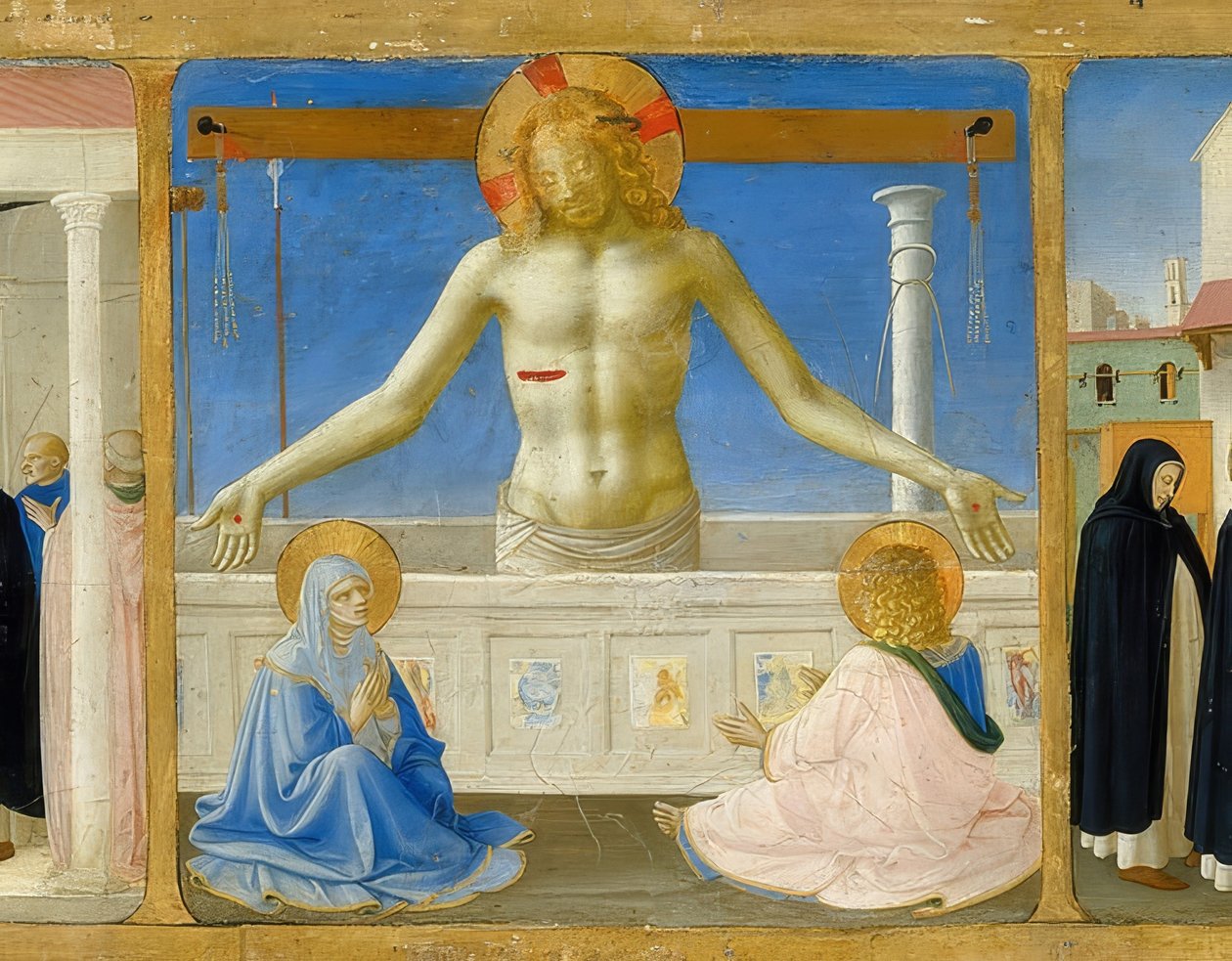 Kristi opstandelse / Kristus som sorgens mand (detalje af predellaen på altertavlen Marias kroning). Omkring 1430 af Fra Angelico