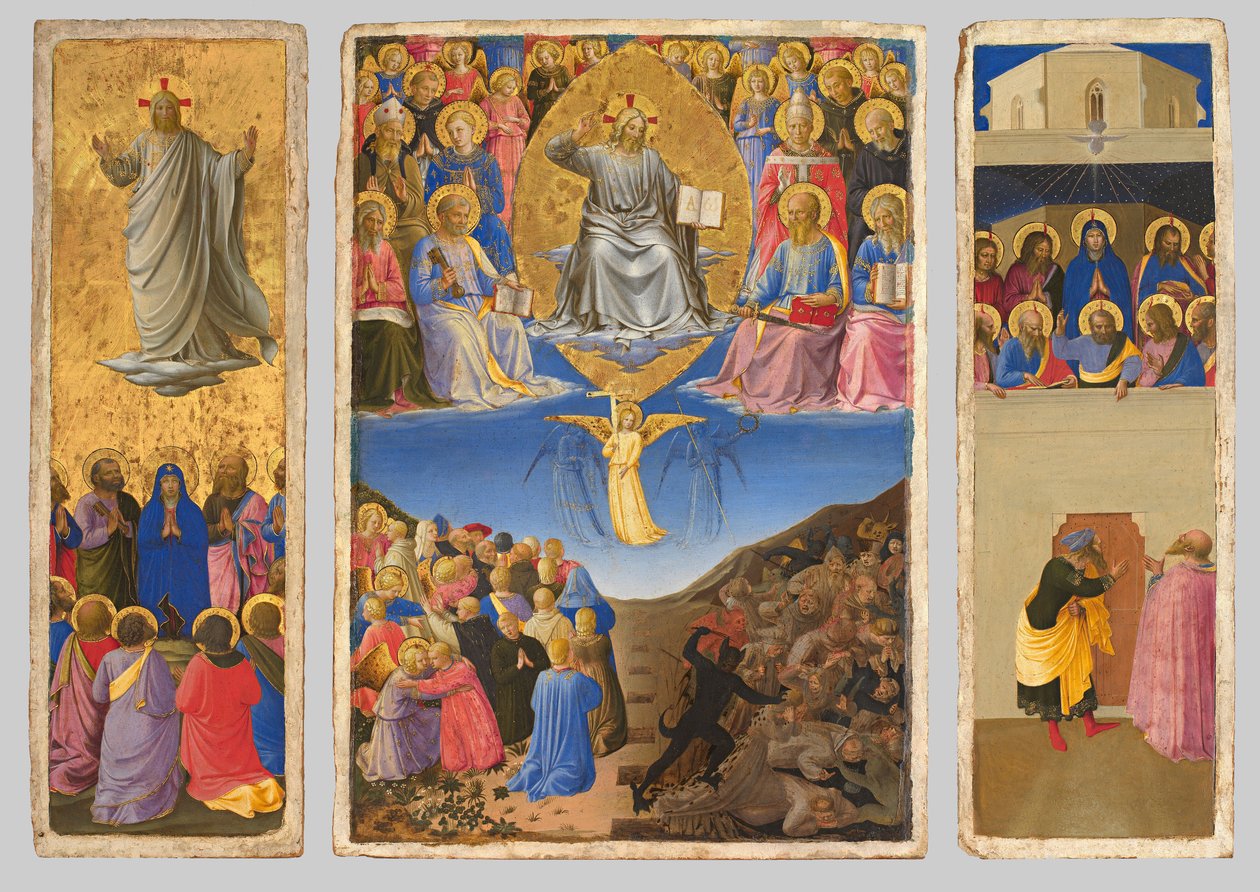 Italiensk: Trittico (Ascensione, Giudizio Universale, Pentecoste) Triptykon af den sidste dom, himmelfarten og pinsen af Fra Angelico