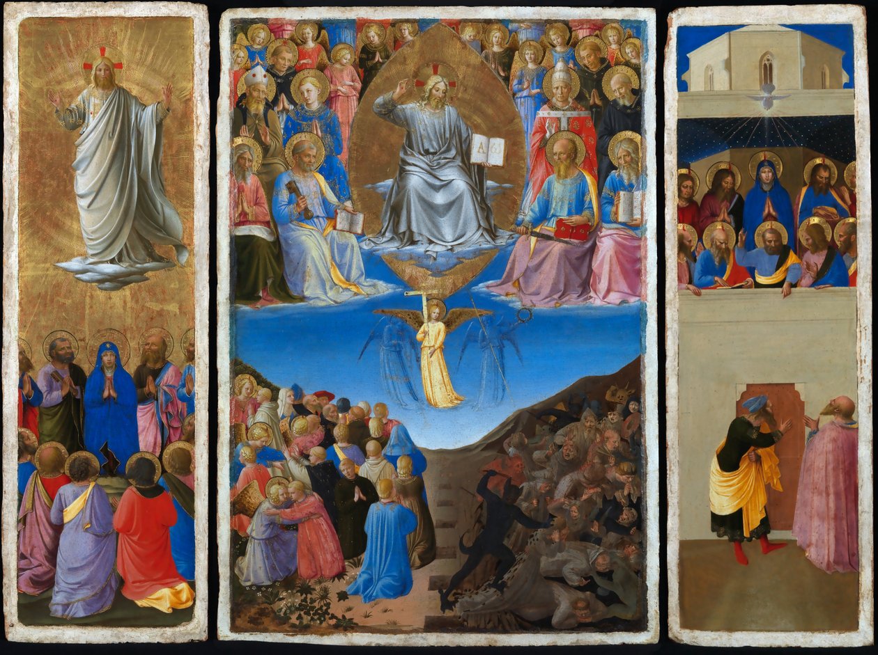 Italiensk: Trittico (Ascensione, Giudizio Universale, Pentecoste) Triptykon af den sidste dom, himmelfarten og pinsen af Fra Angelico