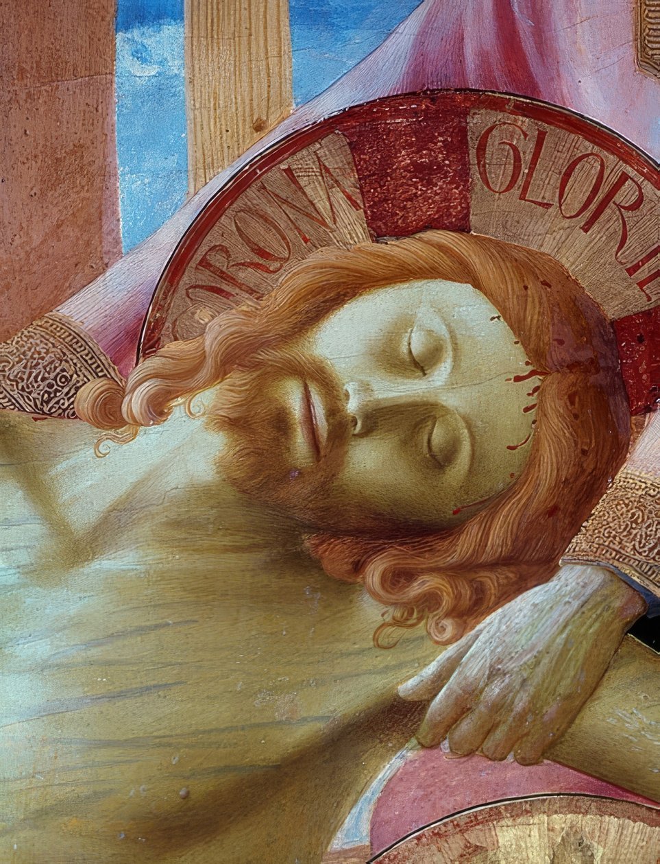 Nedstigning fra korset. Detalje af den centrale del af den originale altertavle af Santa Trinita i Firenze: Kristi hoved. 1437 af Fra Angelico