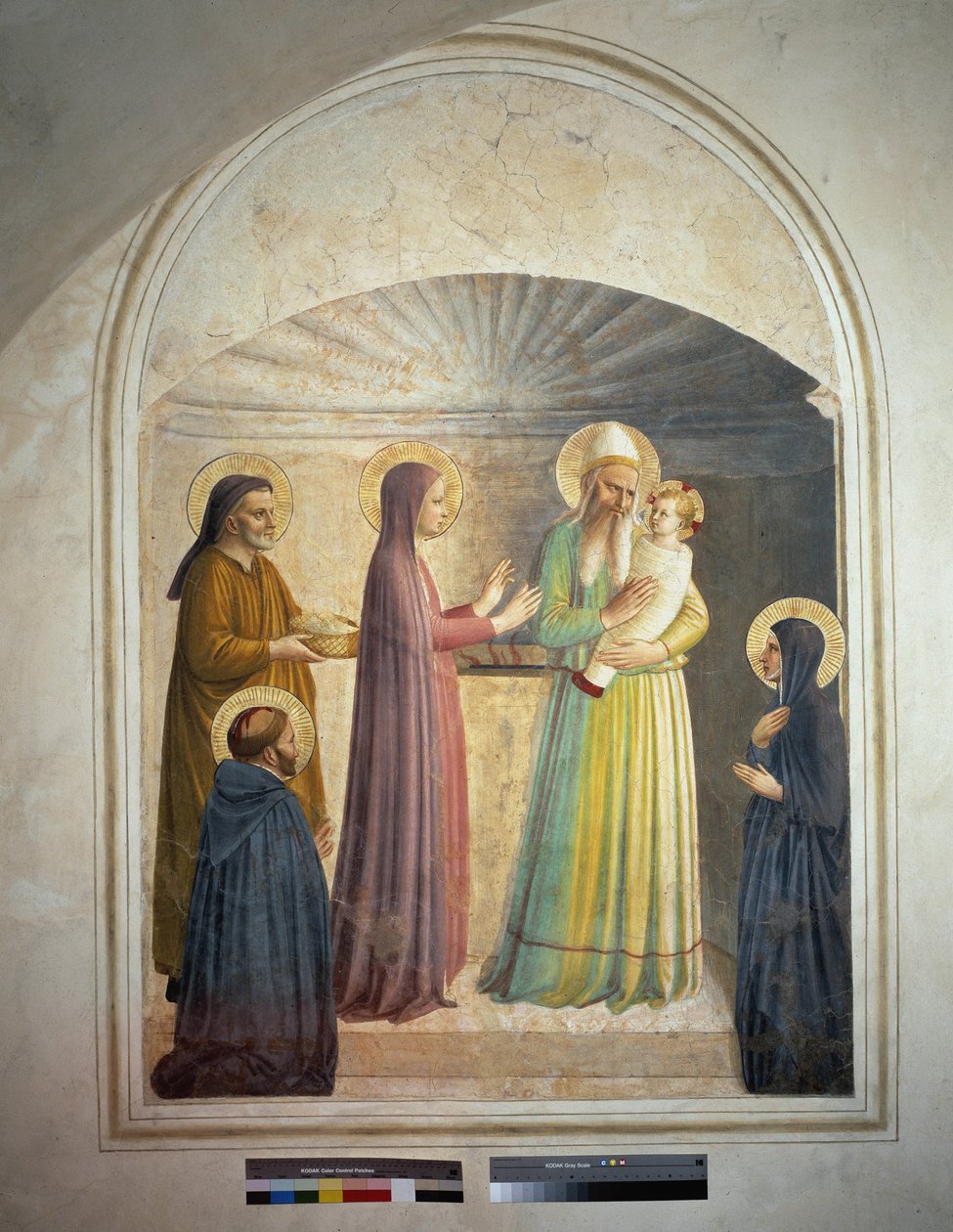 Præsentationen af ​​Kristus i templet. Sankt Peter, martyr, og den dominikanske nonne Villana, observerer den bibelske scene. Fresco af Guido di Pietro af Fra Angelico