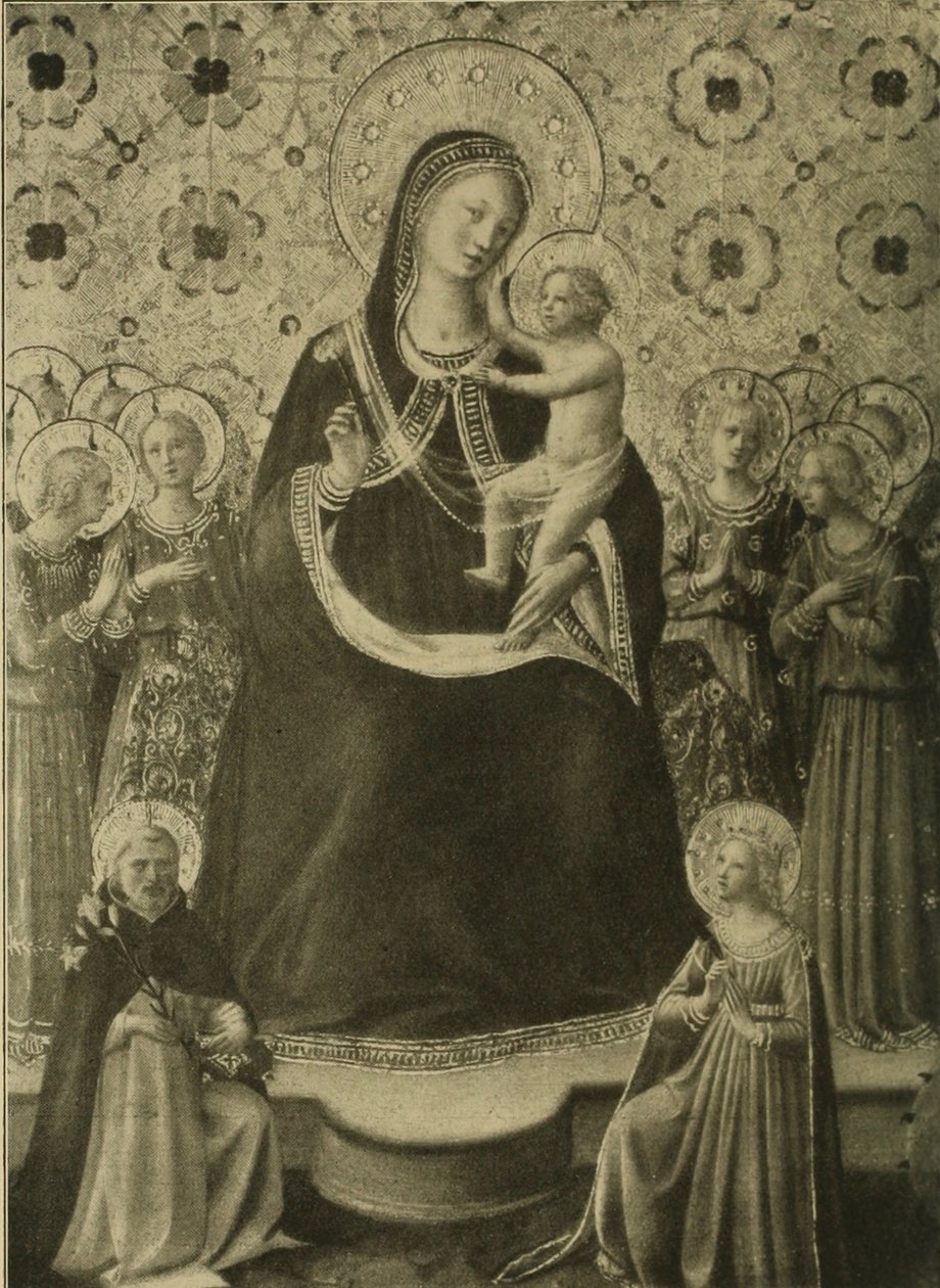Madonna med barnet på tronen med ni engle og de hellige Dominikus og Katarina af Alexandria af Fra Angelico