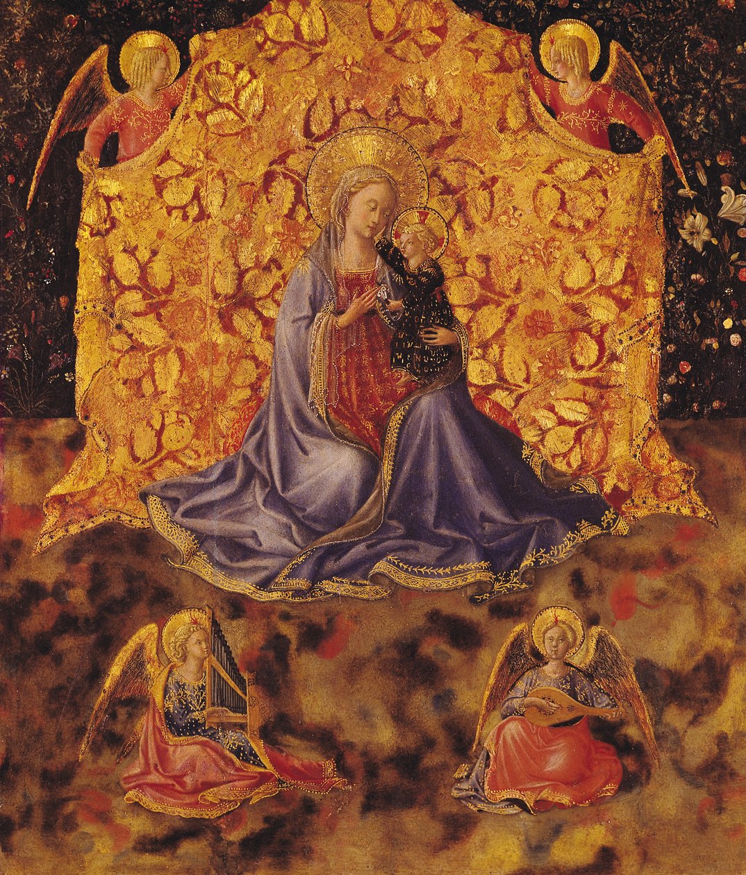 Ydmyghedens Madonna med Kristusbarnet og engle af Fra Angelico