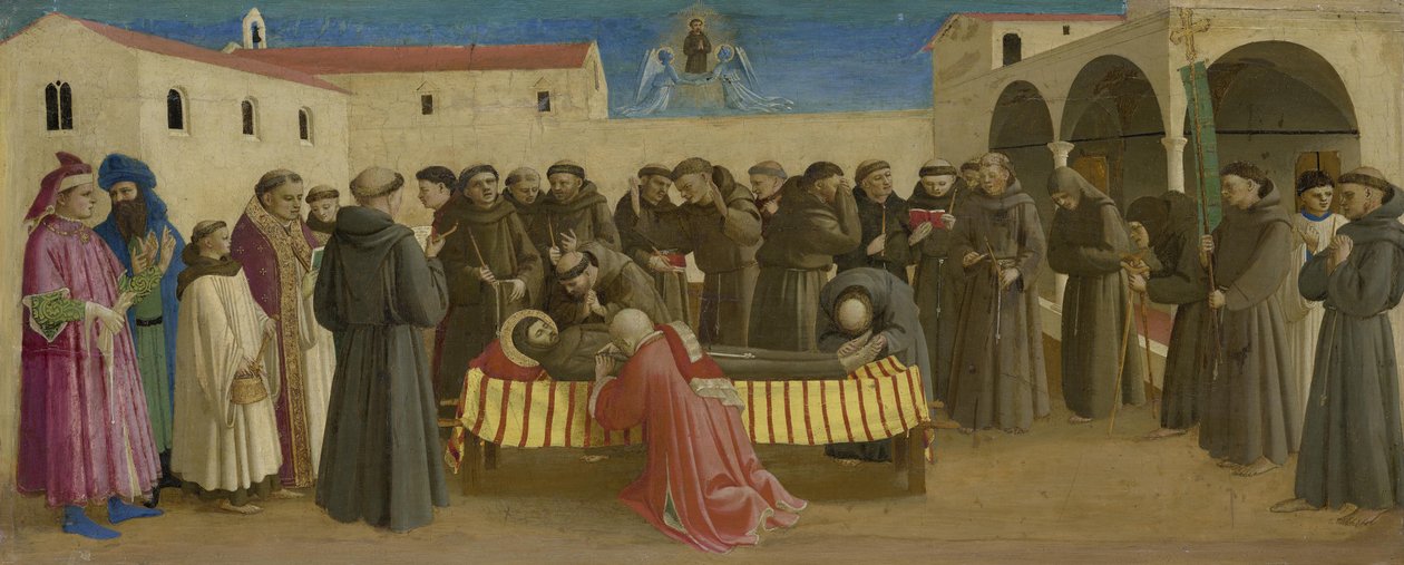 Del af en predella: begravelsesmessen for Sankt Frans af Fra Angelico