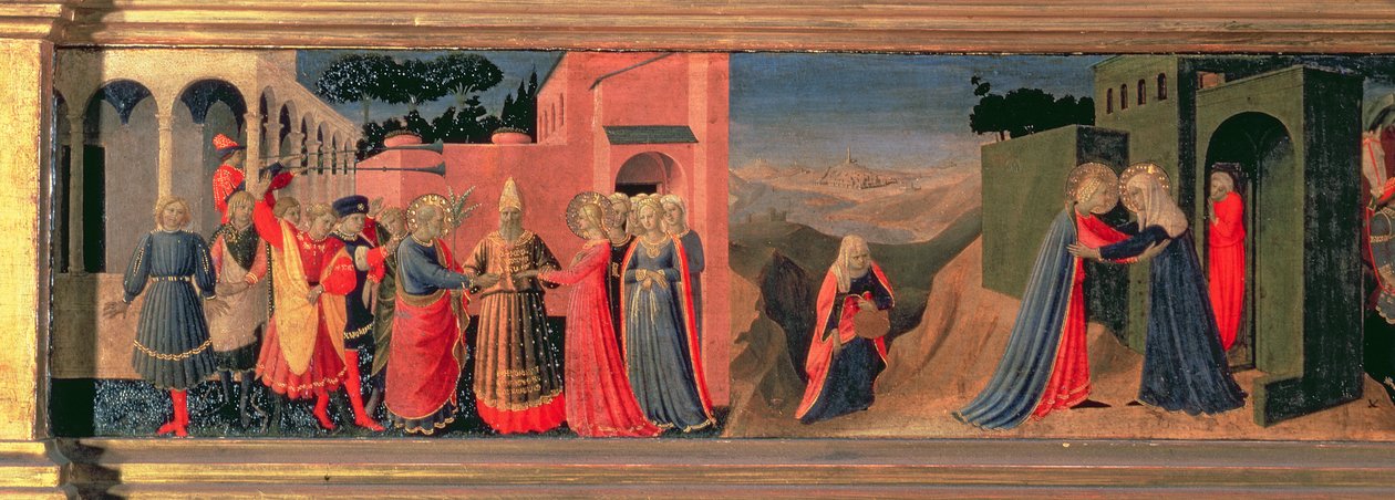 Predella Panel til Bebudelsen, der viser Jomfruens Vielse og Visitationen af Fra Angelico