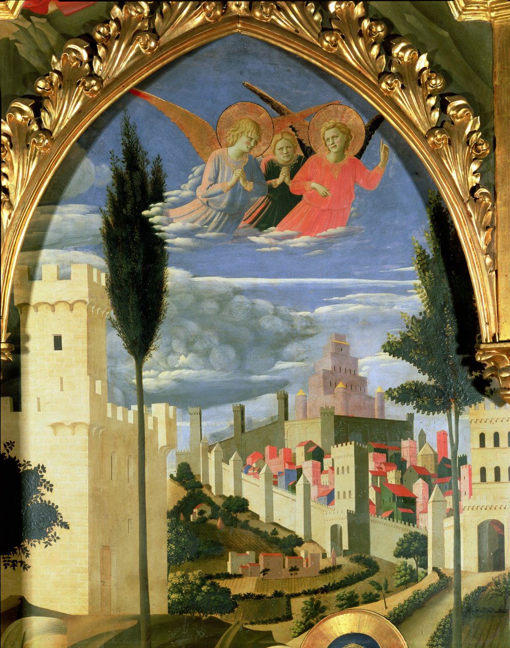 Santa Trinita altertavle, detalje af de sørgende engle, c.1434 tempera & guld på panel af Fra Angelico