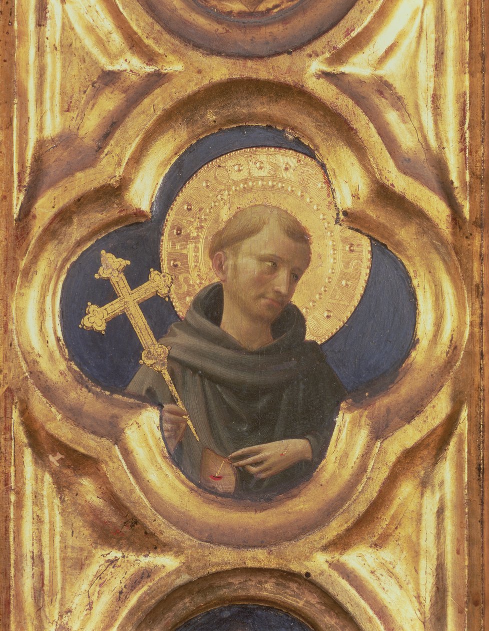 Santa Trinita altertavle, detalje af St. Francis hoved, c.1434 tempera & guld på panel af Fra Angelico