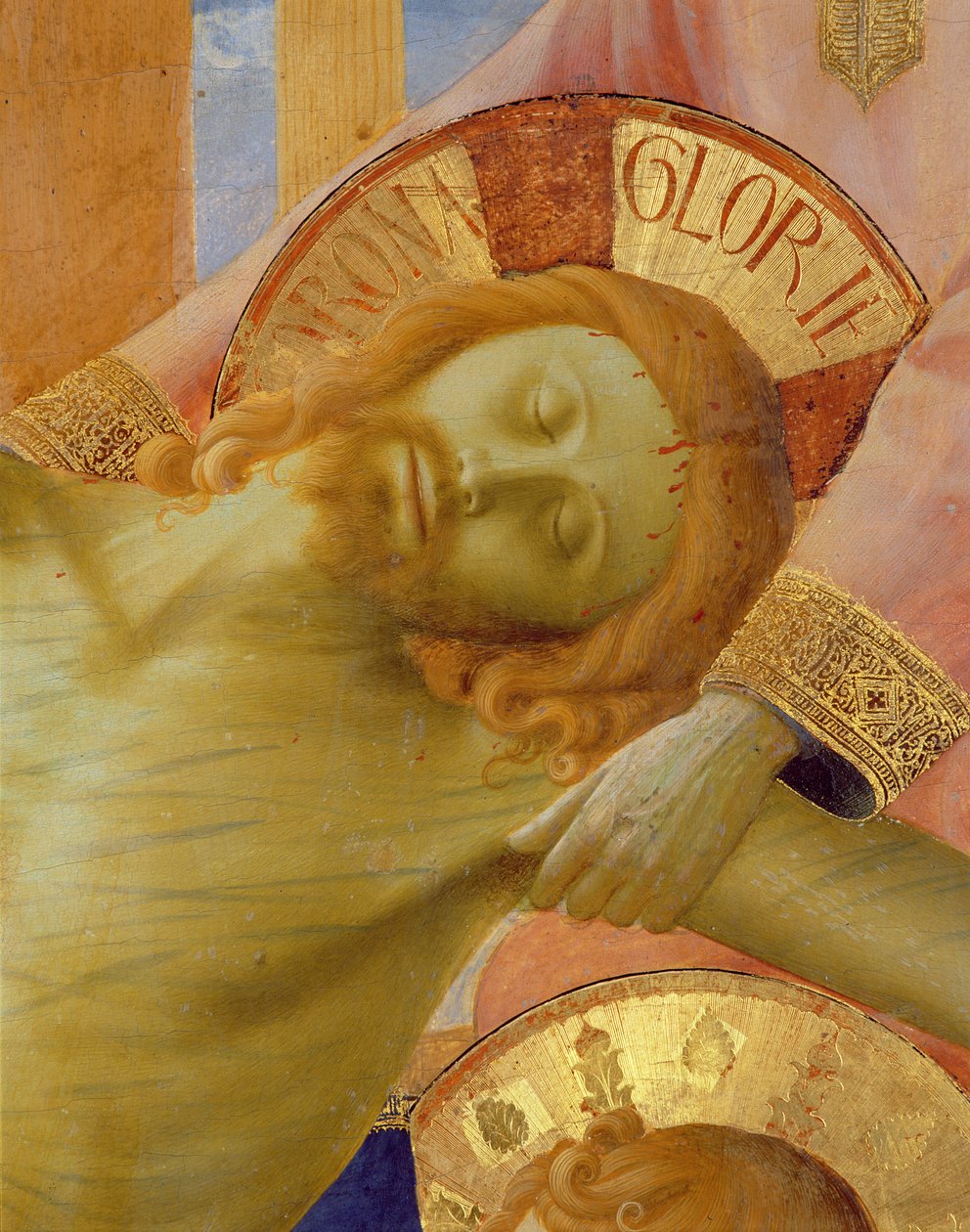 Santa Trinita altertavle, detalje af den døde Kristi hoved, c.1434 tempera & guld på panel af Fra Angelico