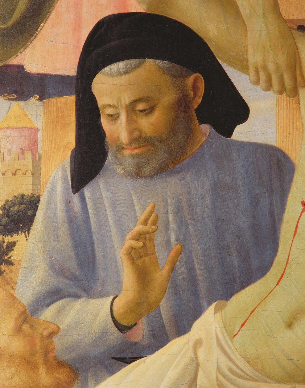 Santa Trinita, detalje af Josef af Arimathaea, c.1434 tempera & guld på panel af Fra Angelico