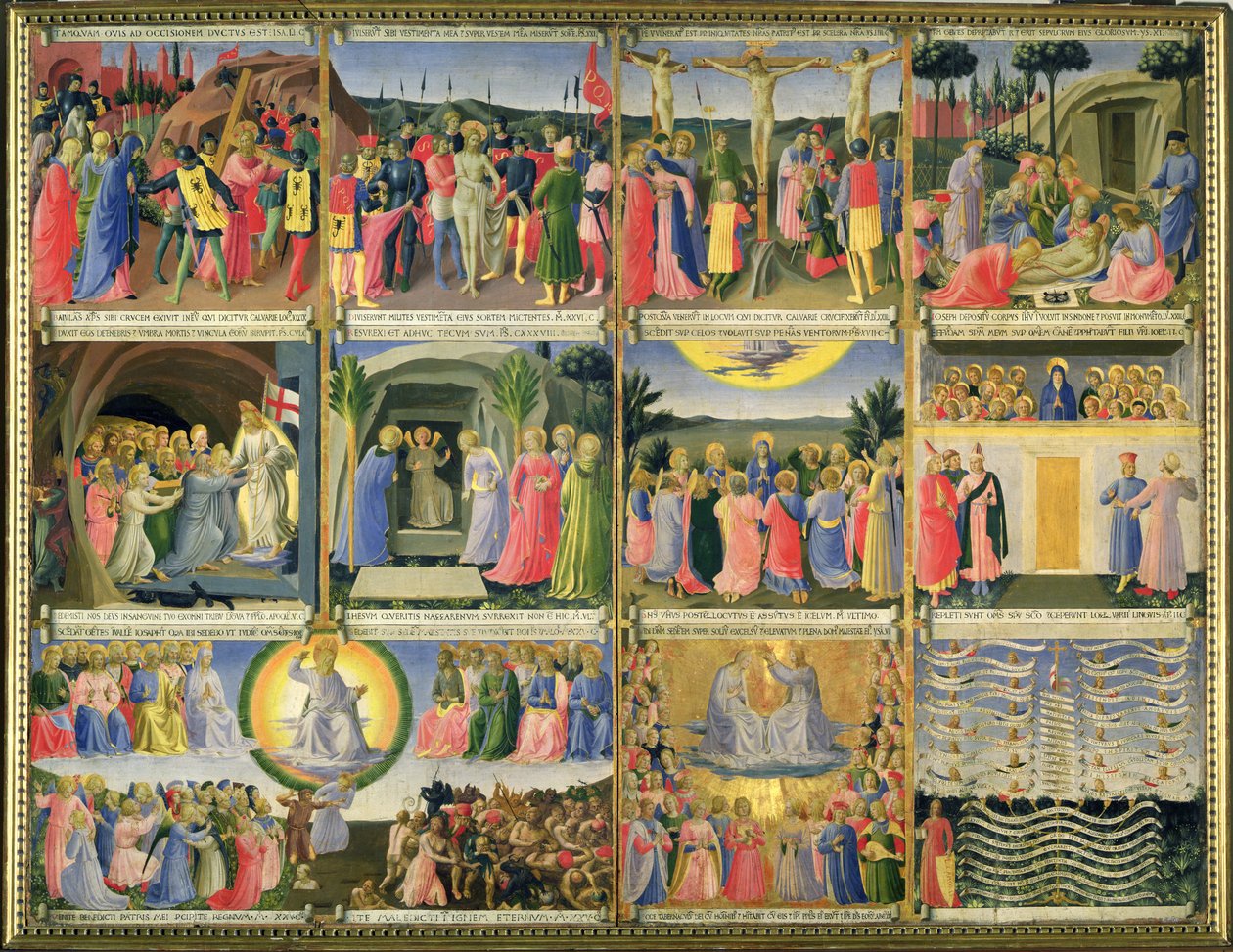 Scener fra Kristi lidenskab og den sidste dom, oprindeligt skuffer fra et skab med sølv, ca. 1450-53 (tempera på panel) (se også 98902-6) af Fra Angelico