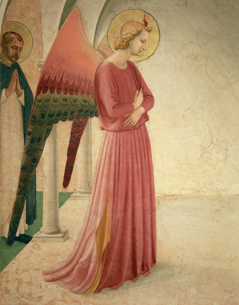 Bebudelsen, detalje af englen Gabriel og St. Peter Martyren, 1442 fresco se 72388 af Fra Angelico